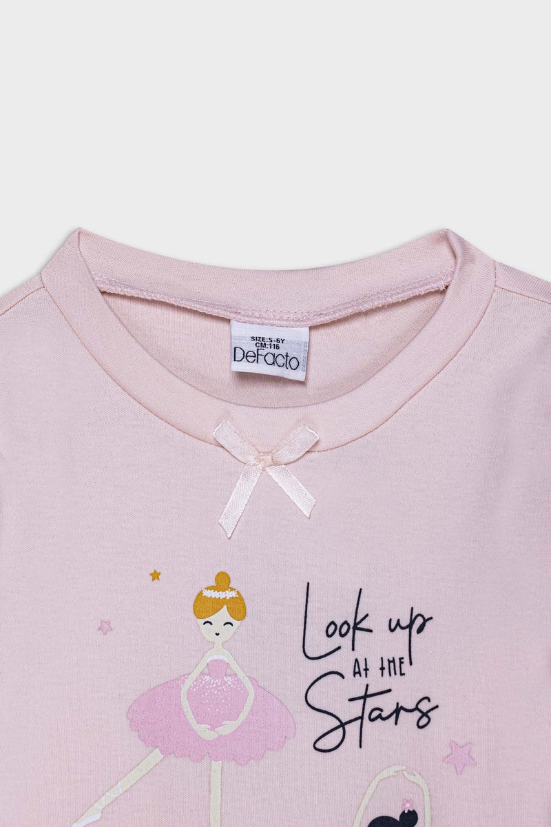 ديفاكتو طقم بيجاما بيبي بناتي بطبعة باليه قصة عادية - قطعتين - Image 3